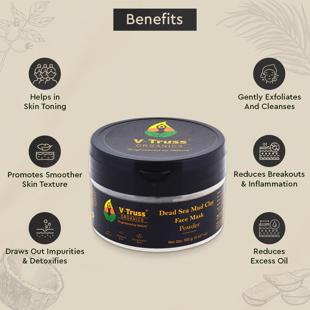 Face Mask Powder Cod V-Truss Organics Certified Dead Sea Mud Clay Face Mask Powder