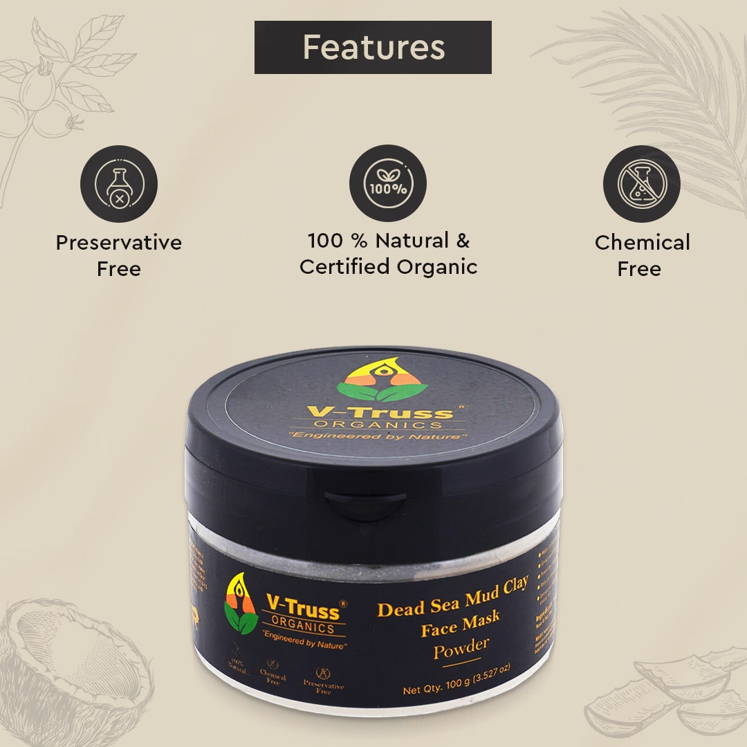 Face Mask Powder Cod V-Truss Organics Certified Dead Sea Mud Clay Face Mask Powder